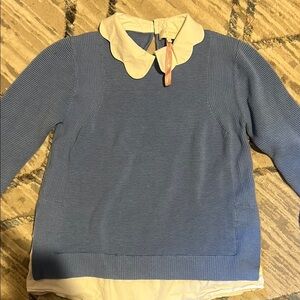 Ted Baker Blue and White Crew Neck Sweater with Unique Collar